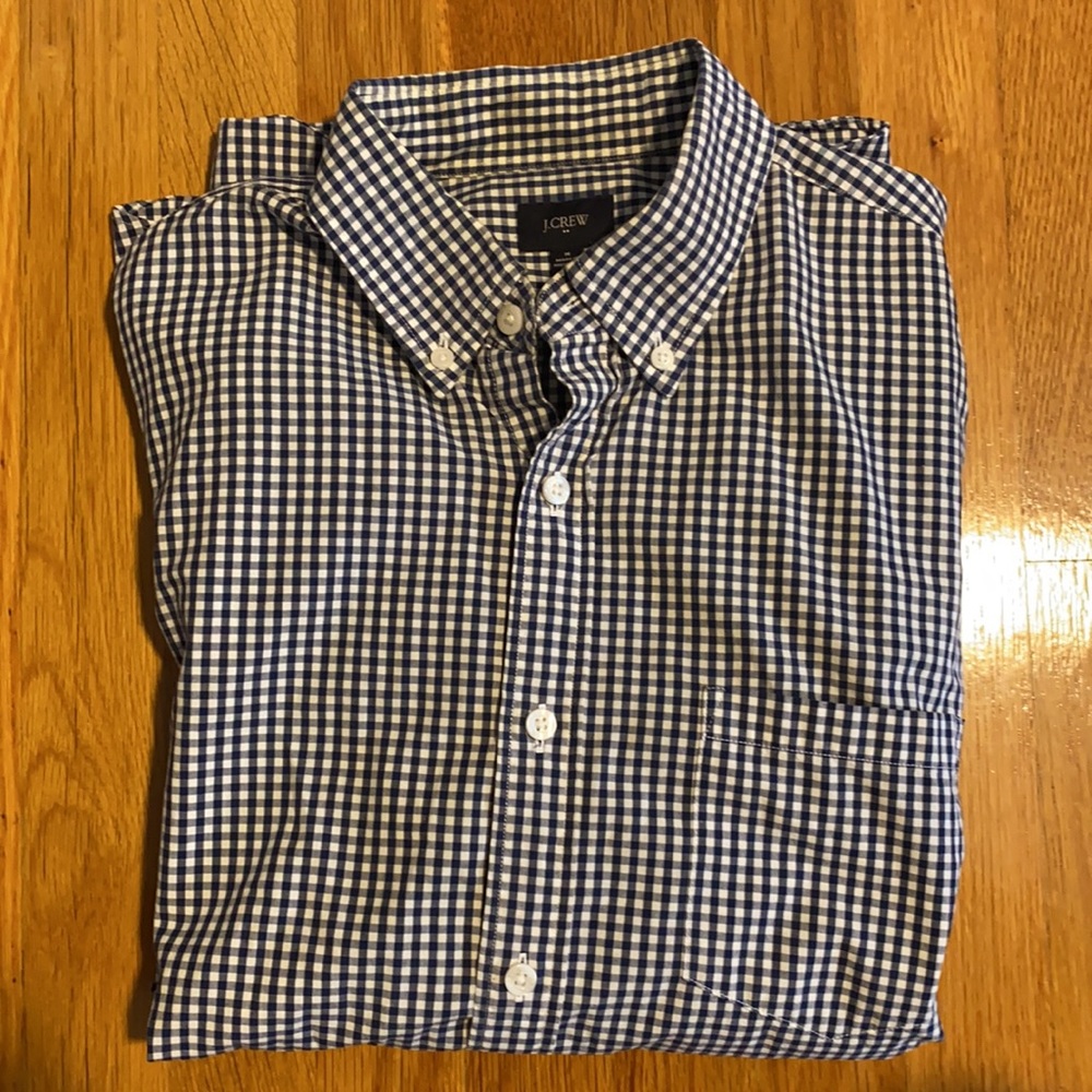 J Crew Men’s Navy Blue Gingham Shirt